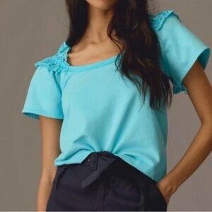 Anthropologie Pilcro Turquoise Ruffle Eyelet Boho Coastal Vacation Blouse S